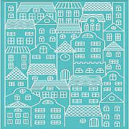 Self-Adhesive Silk Screen Printing Stencil, for Painting on Wood, DIY Decoration T-Shirt Fabric, Turquoise, House Pattern, 195x140mm(DIY-WH0337-025)