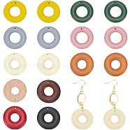 Nbeads 60Pcs 10 Colors Wood Pendants, Dyed, Donut Charms, Mixed Color, 30x4~5mm, Hole: 1.6~2mm, 6pcs/color(WOOD-NB0002-22)