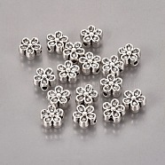 Tibetan Style Alloy 3D Flower Beads, Cadmium Free & Lead Free, Antique Silver, 7x3.5mm, Hole: 1mm(LF0476Y)