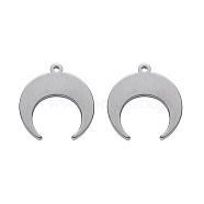 304 Stainless Steel Pendants, Laser Cut, Crescent Moon/Double Horn, Stainless Steel Color, 16x15x1mm, Hole: 1.2mm(X-STAS-N092-102)