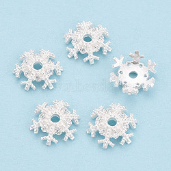 925 Sterling Silver Micro Pave Clear Cubic Zirconia Bead Caps, Snowflake, Silver, 10.5x10.5x3mm, Hole: 1.6~1.8mm(STER-T008-42S)
