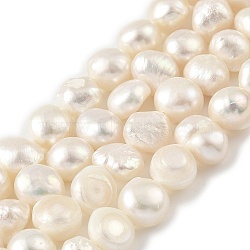 Natural Cultured Freshwater Pearl Beads Strands, Two Sides Polished, PapayaWhip, 7~8mm, Hole: 0.5mm, about 25pcs/strand, 6.89''(17.5cm)(PEAR-A006-08A)