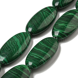 Synthetic Malachite Beads Strands, Flat Oval, 24~24.5x12x5~5.5mm, Hole: 1mm, about 16pcs/strand, 15.35''(39cm)(G-B071-C01-01)