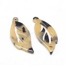 Cellulose Acetate(Resin) Pendants, Leaf, Wheat, 35x15.5x2.5mm, Hole: 1.5mm(X-KY-S106-A303)