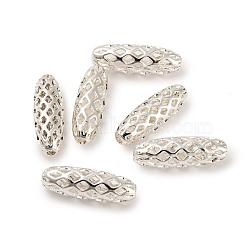 Brass Filigree Beads, Oval, Silver Color Plated, 15x5mm, Hole: 1.5mm(KK-H737-15x5mm-S)