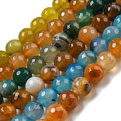 Faceted Natural Agate Beads Strands, Round, Dyed & Heated, Mixed Color, 12mm, Hole: 1.6mm, about 31pcs/strand, 14.76''(37.5cm)(G-F447-12mm-F)