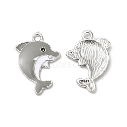 Alloy Enamel Pendants, Cadmium Free & Nickel Free & Lead Free, Platinum, Dolphin Charm, Dark Gray, 22.5x16x2mm, Hole: 1.8mm(ENAM-C005-14P)