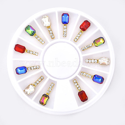 Alloy Cabochons, with Rhinestone, Nail Art Decoration Accessories, Rectangle, Golden, Mixed Color, 13x4x3.5mm(MRMJ-S016-001G)