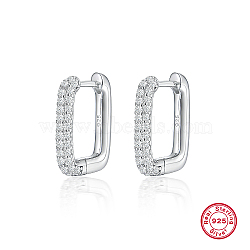 Anti-Tarnish Oval Rhodium Plated 925 Sterling Silver with Rhinestone Hoop Earrings, with 925 Stamp, Platinum, 19x15mm(IL6021-2)