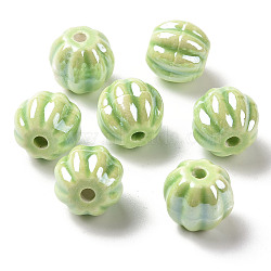 Handmade Pearlized Porcelain Beads, Pearlized, Pumpkin, Yellow Green, 12x10~10.5mm, Hole: 2~2.2mm(X1-PORC-G010-01G)