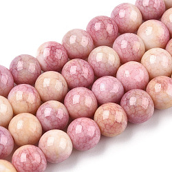 Opaque Crackle Glass Round Beads Strands, Imitation Stones, Round, Light Coral, 10mm, Hole: 1.5mm, about 80pcs/strand, 30.31~31.10 inch(77~79cm)(GLAA-T031-10mm-01O)