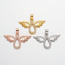 Angel Brass Micro Pave Cubic Zirconia Pendants, Lead Free & Nickel Free, Mixed Color, 27x16x2mm, Hole: 3x5mm(ZIRC-F011-28-FF)