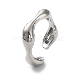 Rack Plating Brass Twist Wave Open Cuff Rings for Women, Lead Free & Cadmium Free, Long-Lasting Plated, Platinum, US Size 6 3/4(17.1mm)(X-RJEW-Q777-08P)