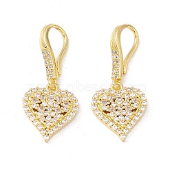 Clear Cubic Zirconia Heart Dangle Earrings, Rack Plating Brass Jewelry for Women, Cadmium Free & Lead Free, Real 18K Gold Plated, 30mm, Pin: 1mm(EJEW-I266-13G)