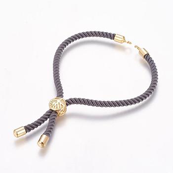 Nylon Cord Bracelet Making, with Brass Findings, Long-Lasting Plated, Cadmium Free & Nickel Free & Lead Free, Tree of Life, Gray, Real 18K Gold Plated, 8-5/8 inch~9-1/2 inch(220~240mm), 3mm, Hole: 2.5mm