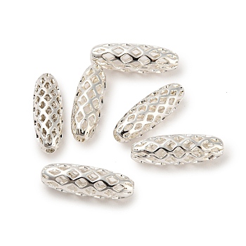 Brass Filigree Beads, Oval, Silver Color Plated, 15x5mm, Hole: 1.5mm