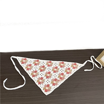 Triangle Lovely Flower Pattern Cloth Hair Kerchief, Cute Crochet Bandanas Tie Back Headwrap, White, 320x480mm