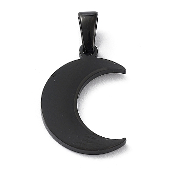 Ion Plating(IP) 304 Stainless Steel Pendants, Moon, Black, 17.5x12.5x1.5mm, Hole: 3.5x6.5mm