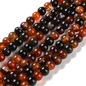 Natural Striped Agate/Banded Agate Beads Strands, Dyed, Round, Chocolate, 6mm, Hole: 0.8mm, about 32pcs/strand, 7.60''(19.3cm)