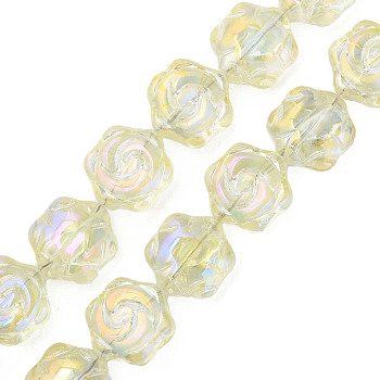 Electroplate Glass Beads Strands, AB Color, Flower, Champagne Yellow, 16x14.5x7.5mm, Hole: 1mm, about 40Pcs/strand, 24.80 inch(63cm)