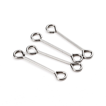 304 Stainless Steel Eye Pins, Double Sided Eye Pins, Stainless Steel Color, 16x0.6mm, Hole: 1mm