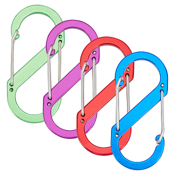 CHGCRAFT 4Pcs 4 Colors Aluminium Alloy Rock Climbing Carabiners, Key Clasps, for Camping Hiking Fishing Traveling Backpack Bottle, S Shape, Mixed Color, 88x38x9mm, Inner Diameter: 48x27mm, 1pc/color