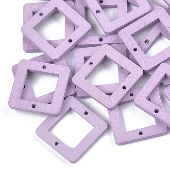 Painted Poplar Wood Links, Square, Lilac, 23x23x3mm, Hole: 1.4mm