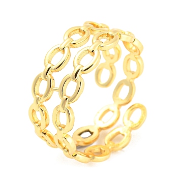 Hollow Oval Brass Open Cuff Rings, Lead Free & Cadmium Free, Real 18K Gold Plated, Inner Diameter: 17.6mm