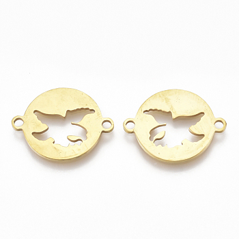 201 Stainless Steel Links connectors, Laser Cut Links, Flat Round with Bird, Golden, 16x20x1mm, Hole: 1.5mm