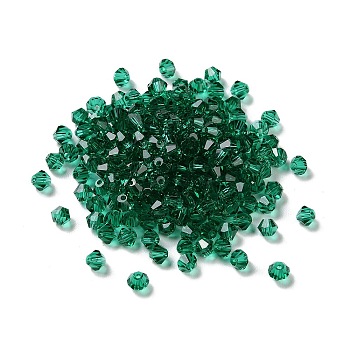 Transparent Glass Beads, Bicone, Medium Sea Green, 4x4x3.5mm, Hole: 1mm, 720pcs/bag