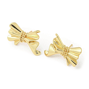 Bowknot Rack Plating Brass Stud Earrings, Long-Lasting Plated, Lead Free & Cadmium Free, Real 18K Gold Plated, 19.5x25.5mm