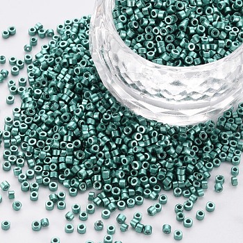 Glass Cylinder Beads, Seed Beads, Metallic Colours, Baking Paint, Round Hole, Cadet Blue, 1.5~2x1~2mm, Hole: 0.8mm, about 8000pcs/bag, about 1pound/bag