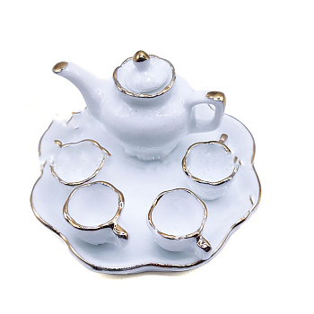 Vintage Mini Ceramic Tea Sets, including Cup, Teapot, Tray, Miniature Ornaments, Micro Landscape Garden Dollhouse Accessories, Pretending Prop Decorations, White, 18~54x13~54x6~11mm, 6pcs/set