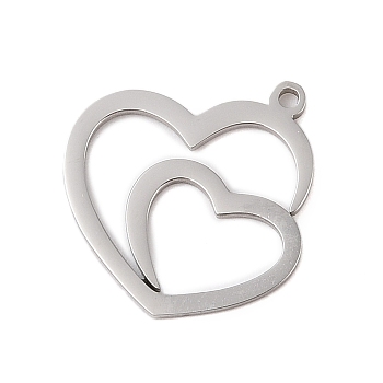 Non-Tarnish 304 Stainless Steel Pendants, Laser Cut, Double Heart Charm, Stainless Steel Color, 20.5x19.5x1mm, Hole: 1.5mm