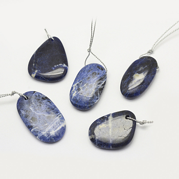 Natural Sodalite Pendants, Mixed Shapes, 30~66x18~52x3~14mm, Hole: 2mm
