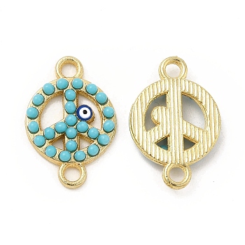 Alloy Enamel Connector Charms, with Synthetic Turquoise, Peace Sign Links with Blue Evil Eye, Golden, Nickel, Turquoise, 19x12x2.5mm, Hole: 2mm