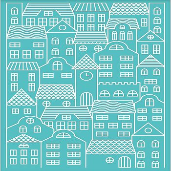 Self-Adhesive Silk Screen Printing Stencil, for Painting on Wood, DIY Decoration T-Shirt Fabric, Turquoise, House Pattern, 195x140mm