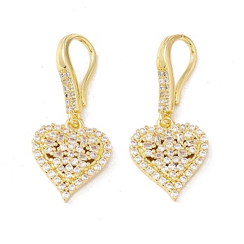Clear Cubic Zirconia Heart Dangle Earrings, Rack Plating Brass Jewelry for Women, Cadmium Free & Lead Free, Real 18K Gold Plated, 30mm, Pin: 1mm