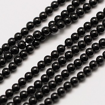 Natural Black Spinel Round Bead Strands, 3mm, Hole: 0.8mm, about 126pcs/strand, 16 inch