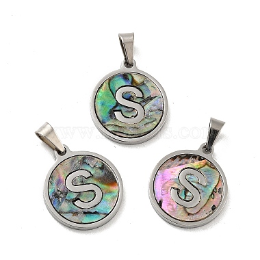 Stainless Steel Color Letter S Paua Shell Pendants