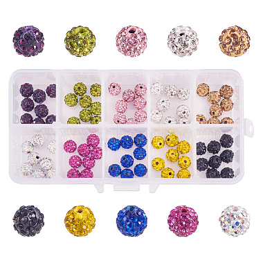 8mm Mixed Color Round Polymer Clay+Glass Rhinestone Beads