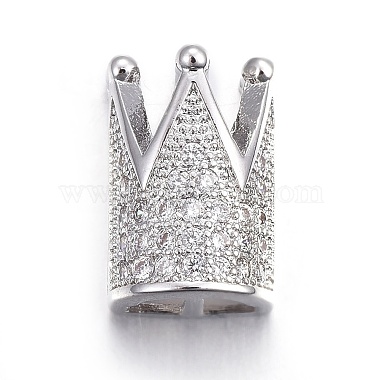Real Platinum Plated Clear Crown Brass+Cubic Zirconia Slide Charms