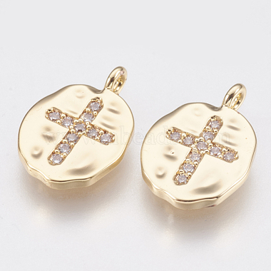 Real Gold Plated Clear Oval Brass+Cubic Zirconia Charms