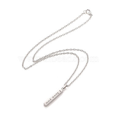 rectangle avec mot je t'aime 304 collier pendentif en acier inoxydable avec chaîne câble en alliage pour femme(NJEW-M192-01P)-3
