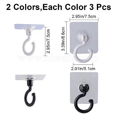 6Pcs 2 Colors Rotatable Self Adhesive Plastic Hook Hangers(AJEW-GF0007-27)-2