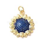 Rack Plating Brass Enamel Pendants, with Jump Ring, Long-Lasting Plated, Cadmium Free & Lead Free, Flower Charm, Real 18K Gold Plated, Medium Blue, 21x18x4mm, Hole: 3mm(KK-Z056-46G-01)