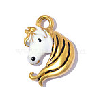 304 Stainless Steel with Black Enamel Charms, Ion Plating(IP), Horse Charms, Mirror Polished Finish, Real 18K Gold Plated, 15x12mm, Hole: 1.8mm(SA-OY001-11G)