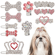 10Pcs 10 Style Alloy Mini Hair Barrettes, with Rhinestone, Hair Accessories for Pet, Dog Bone/Crown/Heart/Plum Blossom, Mixed Color, 24~38mm, 1pc/style(PHAR-CP0001-17)