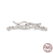 Rhodium Plated 925 Sterling Silver Interlocking Clasps, with 925 Stamp, Real Platinum Plated, 12.5x6x3mm, Hole: 1.5mm(STER-G038-12P)