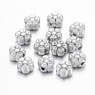 Tibetan Style Alloy Beads, Lead Free & Nickel Free & Cadmium Free, Flower, Great for Mother's Day Gifts making, Antique Silver, about 5mm long, 5mm wide, 3mm thick, hole: 1mm(X-LF0071Y-NF)